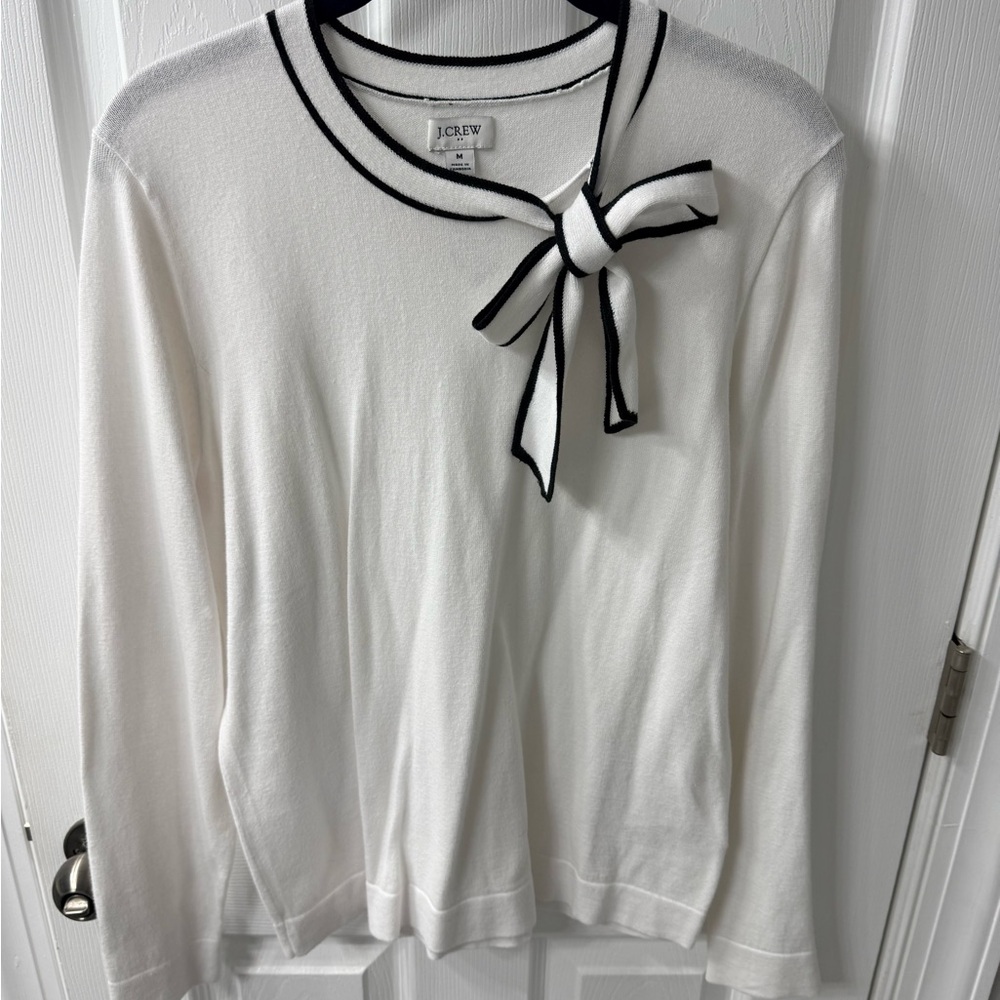 J. Crew Cream Lightweight Sweater with Black Bow Accent